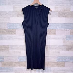 WORTH NY 100% Wool Crossover Neck Sleeveless Longline Duster Black Womens XP XS